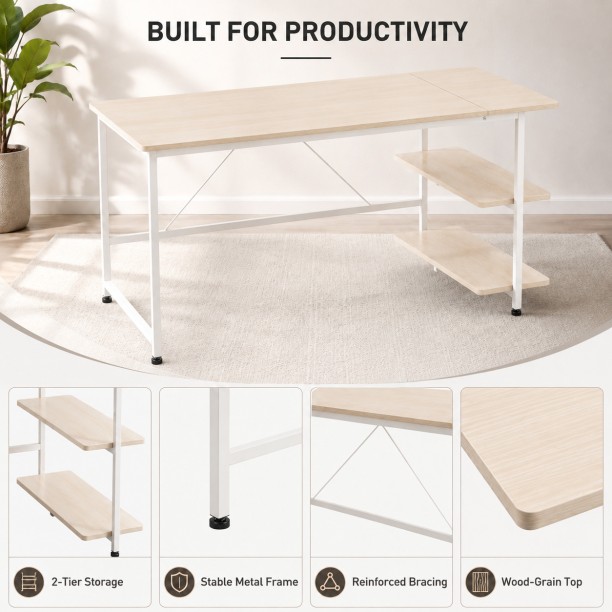 BREBLO yn107 Solid Wood Computer Desk – natural wood - Image 5