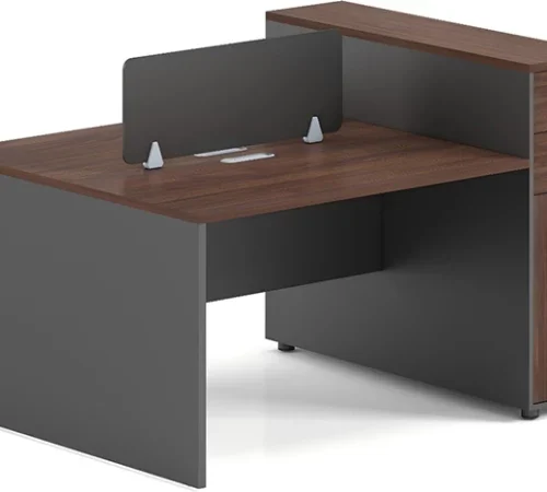 KC Furn 1.8 Metre Workstation � Dual Desk with Storage Cabinet & Privacy Panel Office Table – Walnut