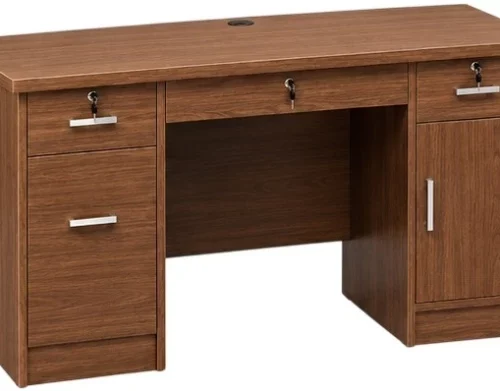 Generic N Office Desk with Lockable Drawers & Storage Cabinet Office Table – Walnut