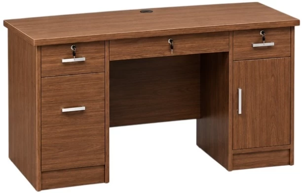Generic N Office Desk with Lockable Drawers & Storage Cabinet Office Table – Walnut