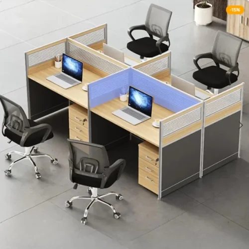 QandAHome Fendi 4 Seater Workstation with 4 Office Chairs Office Table – Brown, Chair Included