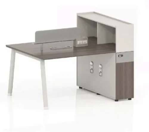 KC Furn 1.6 Metre Desk � Modern Workstation with Storage Cabinet & Overhead Shelves Office Table – Brown, White
