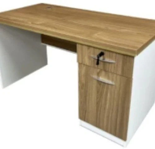 SMTE Modern Office Desk with Lockable Drawer Office Table – Brown