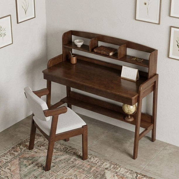 Black Rhino Computer Desk with Storage Shelves Wooden Study Table Office Workstation - Brown Office Table - Image 3