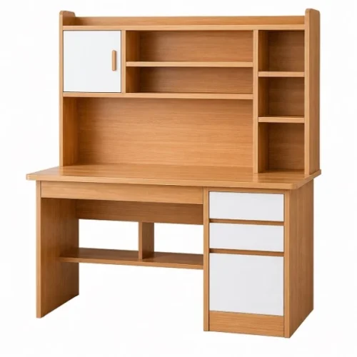 Generic 120CM Modern Computer Study Desk With Bookshelf And Drawers Study Table – Light Brown