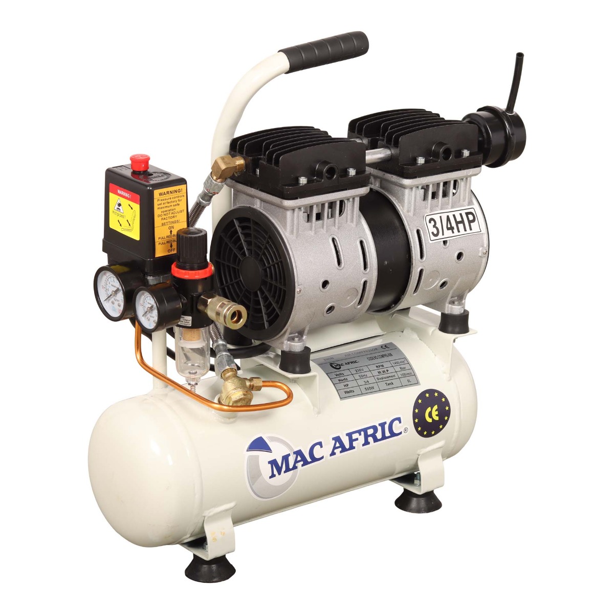 MAC AFRIC 6 Litre 0.55 KW (3/4 HP) 230 V Oil Free Air Compressor - Image 2