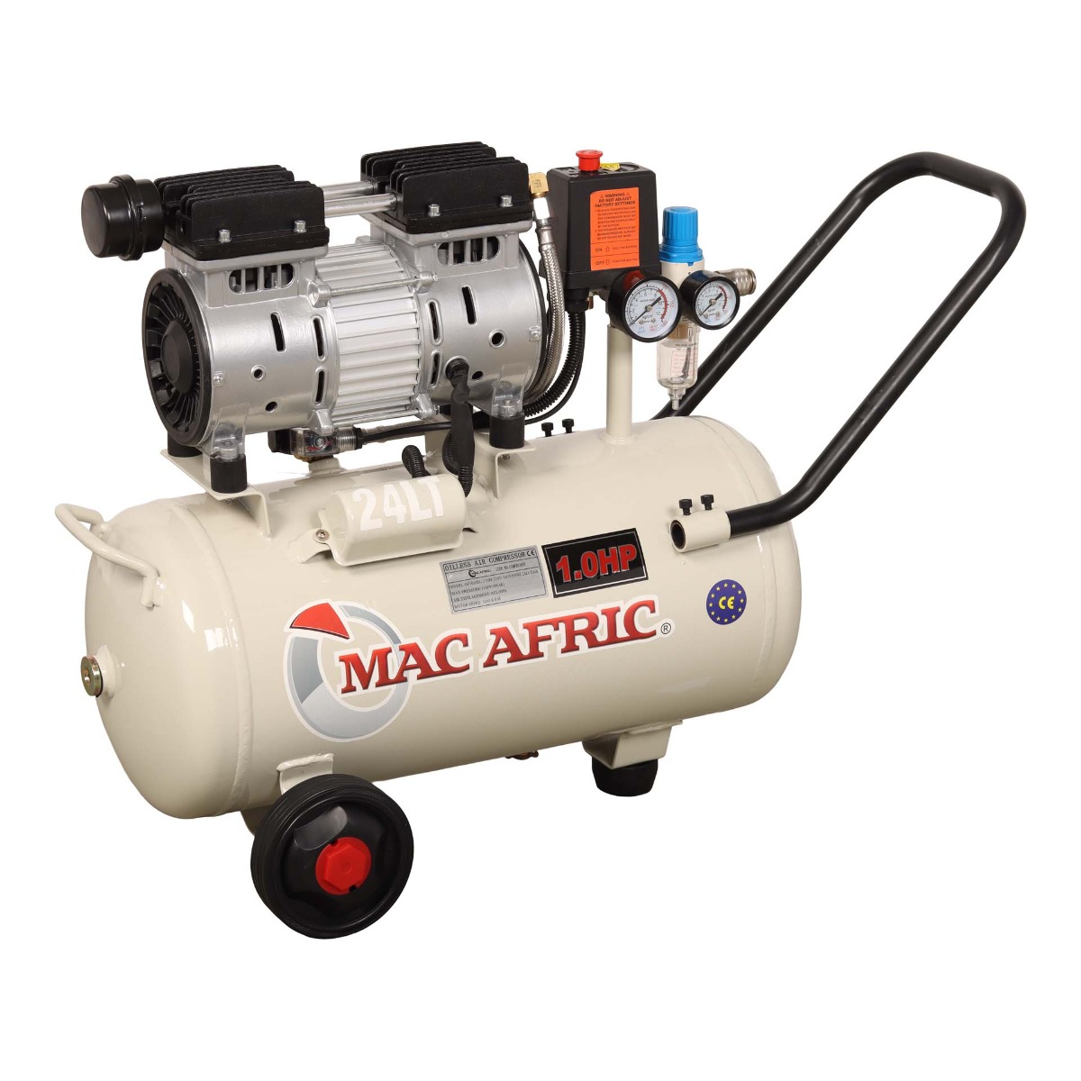 MAC AFRIC Professional 24 Litre 0.6 KW (0.8 HP) 230V Oil Free Silent Air Compressor