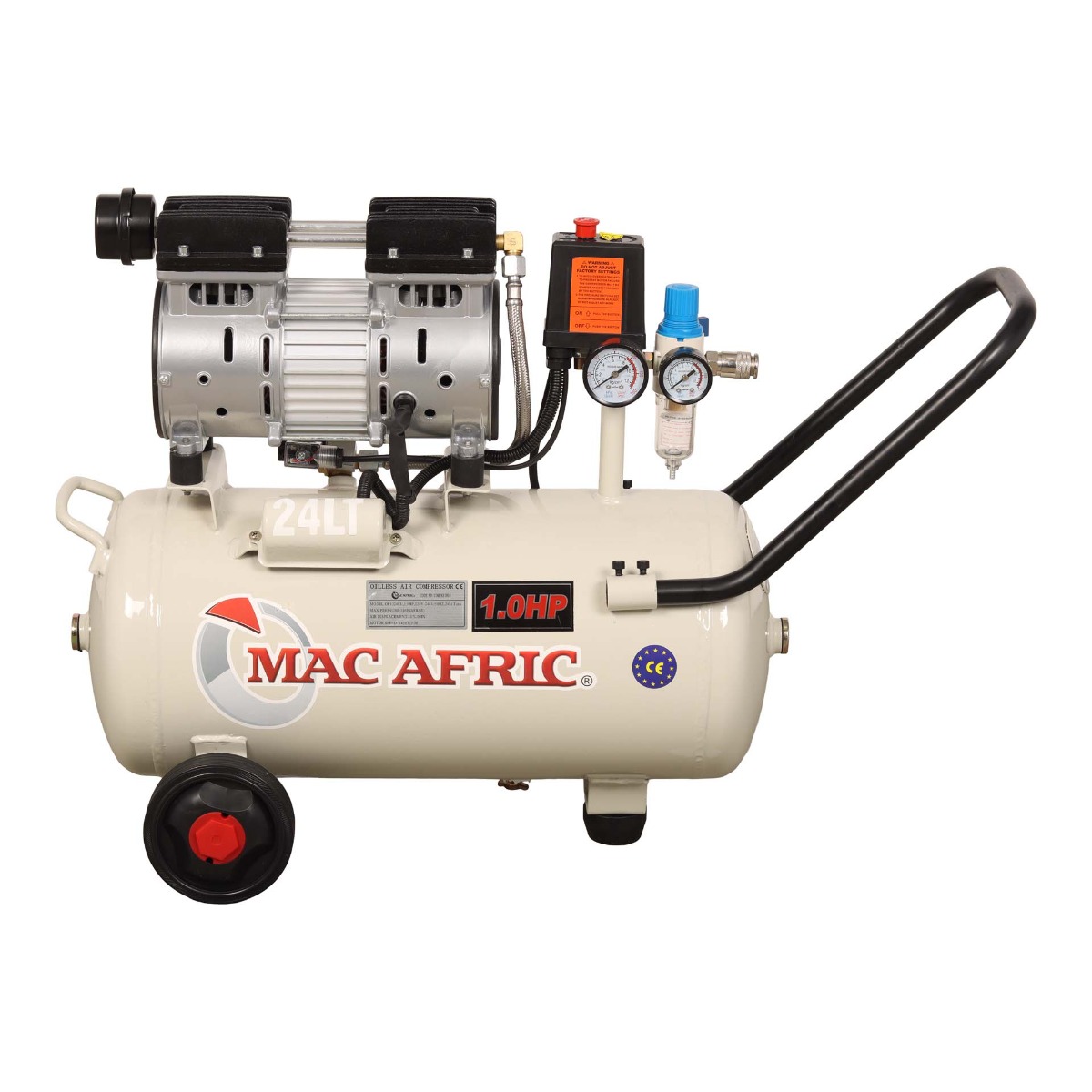 MAC AFRIC Professional 24 Litre 0.6 KW (0.8 HP) 230V Oil Free Silent Air Compressor - Image 2