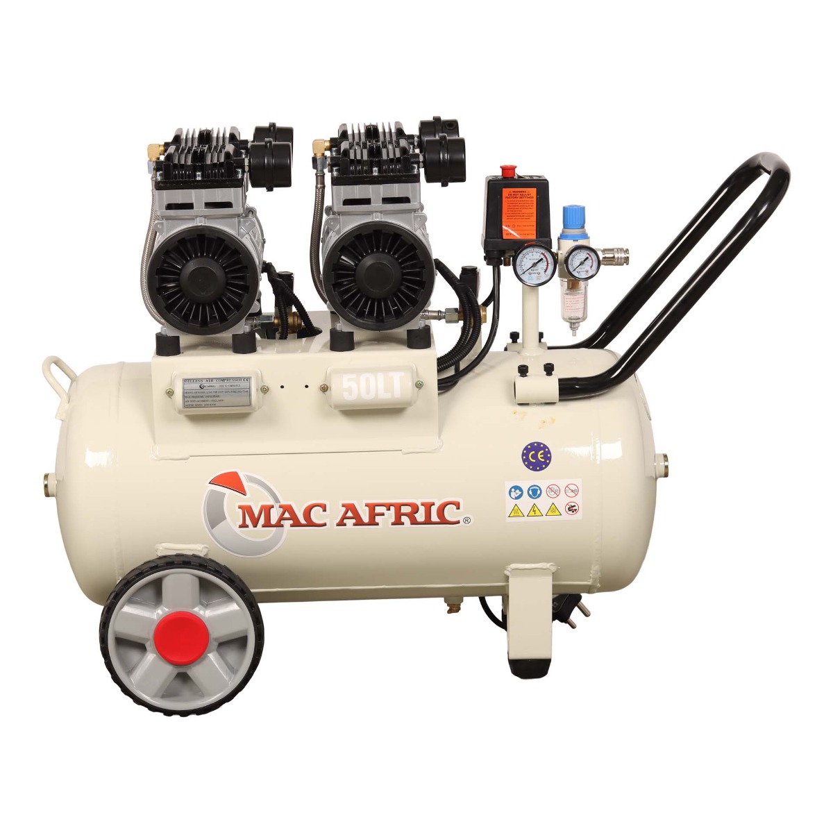 MAC AFRIC Professional 50 Litre 2x 1.5HP 230 V Dual-Motor Oil Free Silent Air Compressor - Image 5