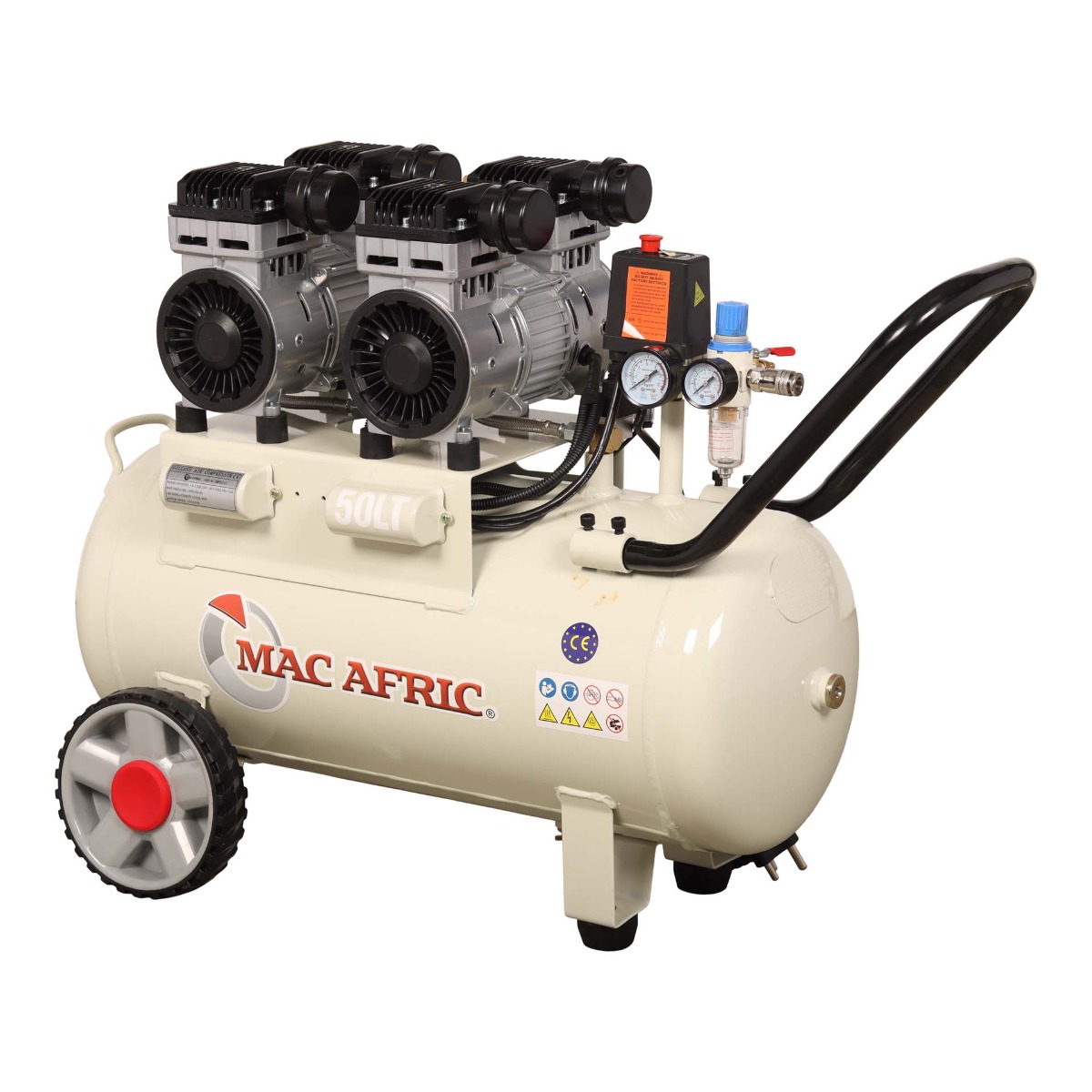 MAC AFRIC Professional 50 Litre 2x 1.5HP 230 V Dual-Motor Oil Free Silent Air Compressor - Image 2