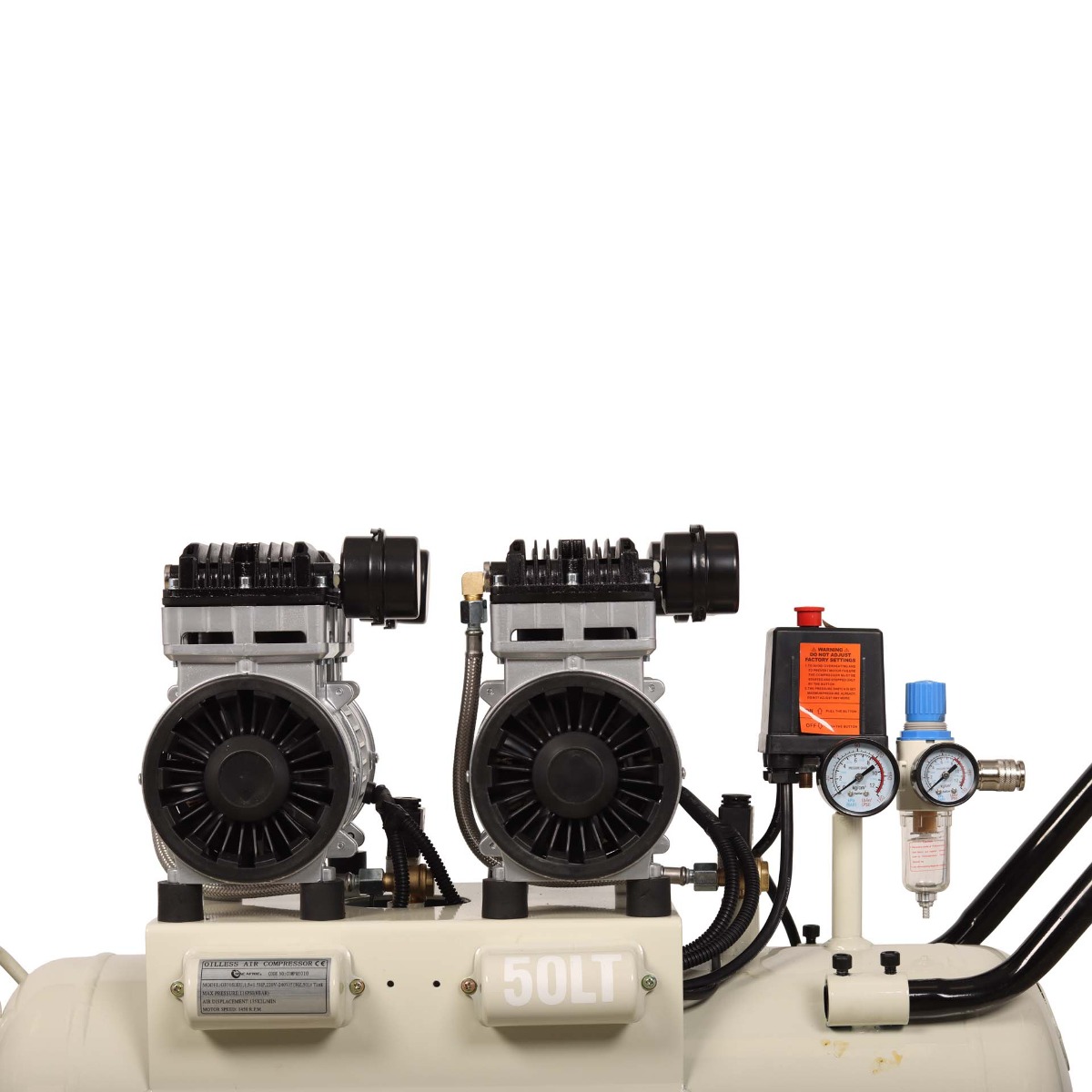 MAC AFRIC Professional 50 Litre 2x 1.5HP 230 V Dual-Motor Oil Free Silent Air Compressor - Image 4