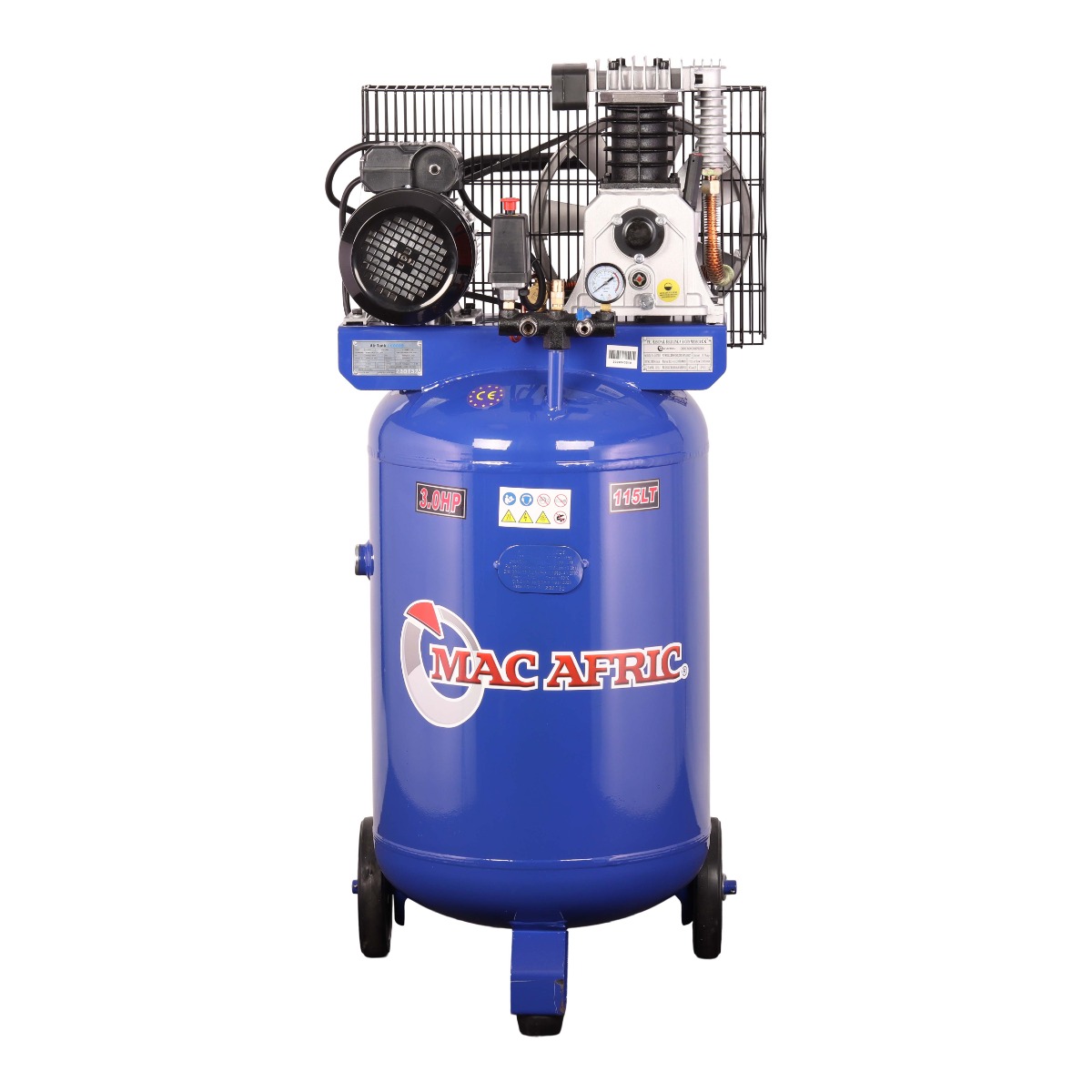 MAC AFRIC 100 Litre 2.2 KW (3 HP) 230 V Vertical Space Saver Belt Driven Compressor - Image 2