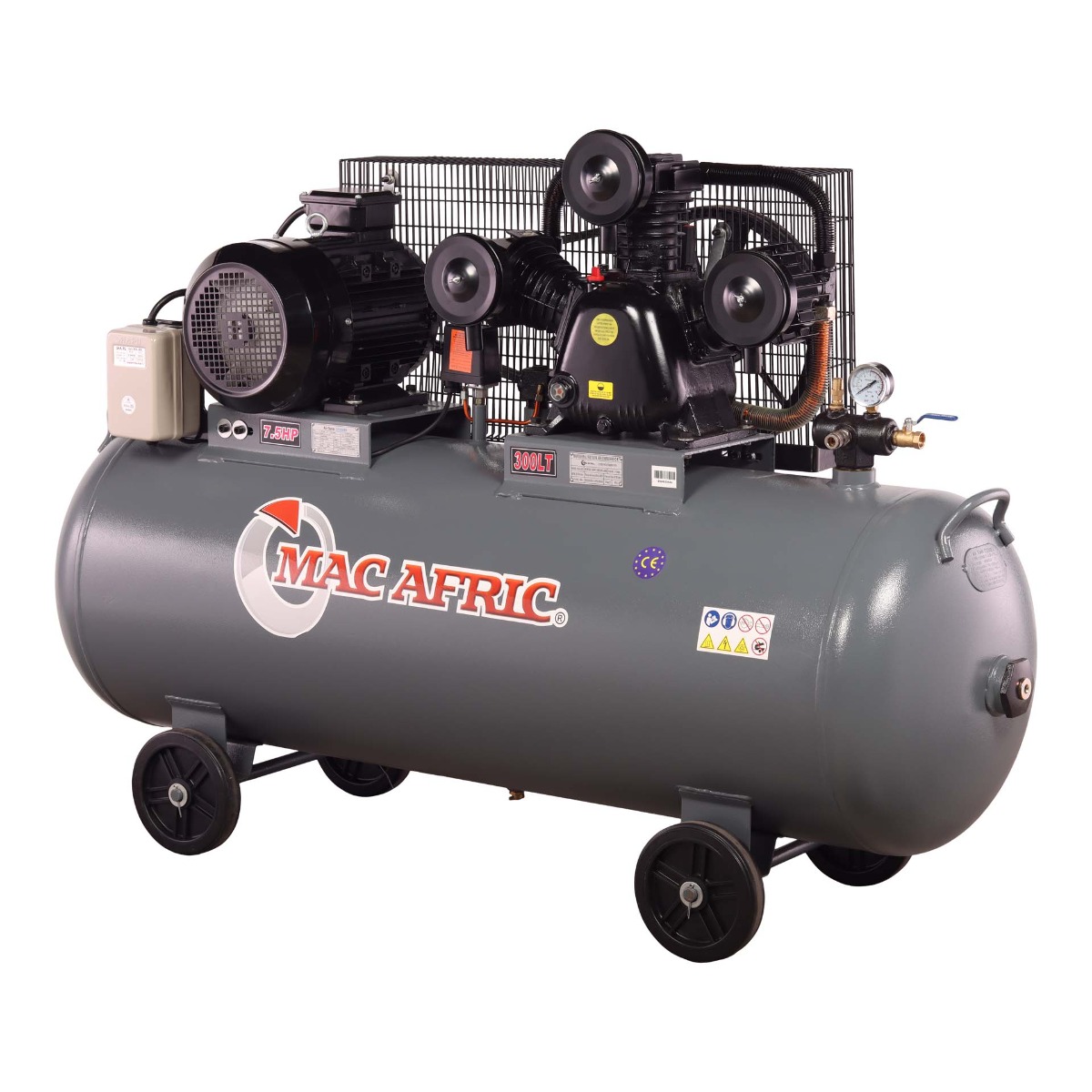 MAC AFRIC 300 Litre 5.5 KW (7.5 HP) 380 V Belt Driven "V-Type" Compressor