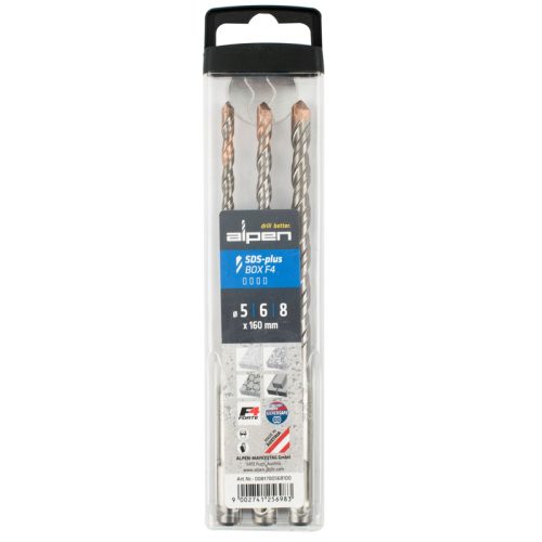 ALPEN SDS Plus F4 3 PCS Hammer Drill Bit Set (160 MM)