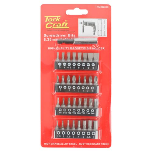 TORK CRAFT 1/4" IN Hex Drive 33 PCS Screwdriver Bit Set with Magnetic Bit Holder