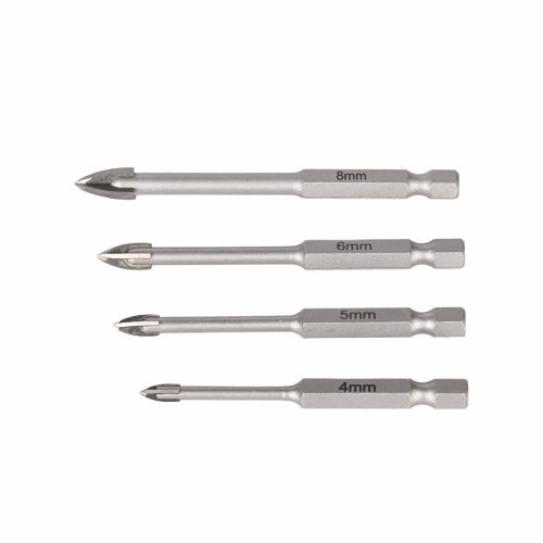 Glass & Tile Drill 4 Flute Set 4pc 4/5/6/8mm In Plastic Case