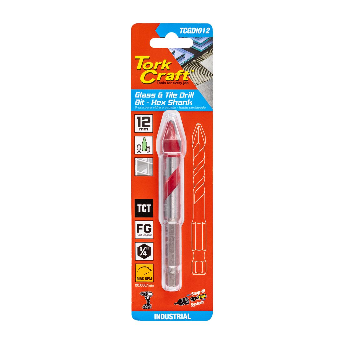 TORK CRAFT 12mm Glass & Tile Drill Bit – 1/4" Hex