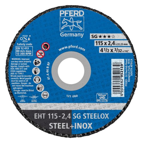 PFERD Cut-off wheel EHT 115x2.4x22.23 mm flat Performance Line SG STEELOX for steel/stainless steel