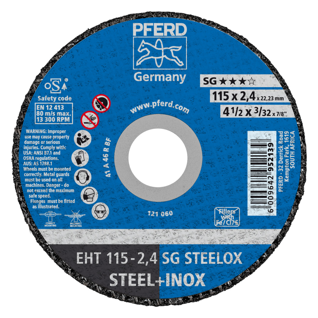 PFERD Cut-off wheel EHT 115x2.4x22.23 mm flat Performance Line SG STEELOX for steel/stainless steel