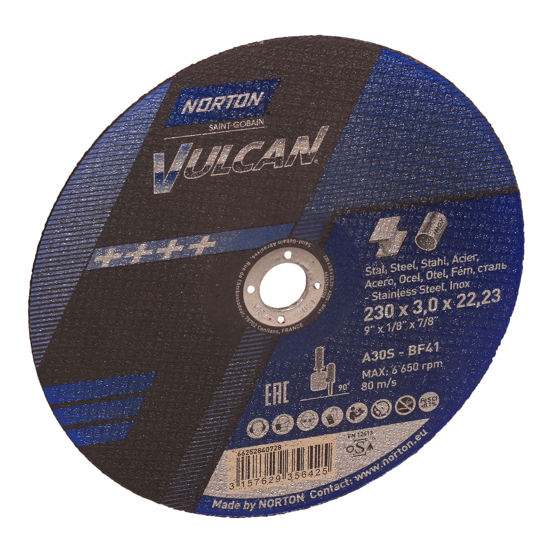 NORTON VULCAN (230 x 3,0 x 22,23 MM) Abrasive Cutting Disc with METAL INOX