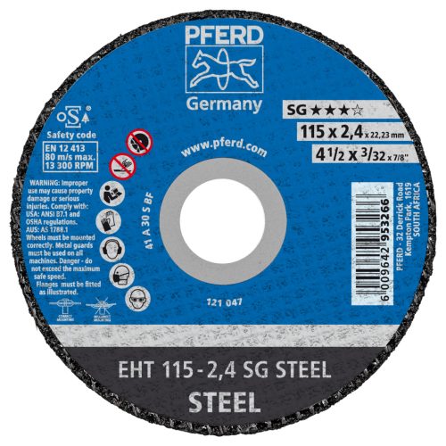 PFERD Cut-off wheel EHT 115x2.4x22.23 mm flat Performance Line SG STEEL for steel