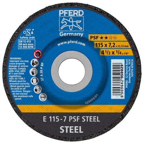 PFERD Grinding wheel E 115x7.2x22.23 mm Universal Line PSF STEEL for steel