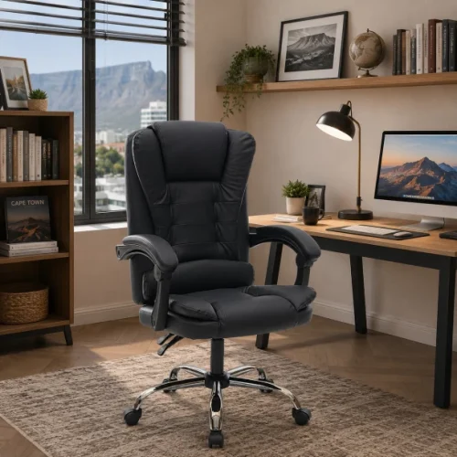 Golden Star Africa ﻿ Black high back administrative office chair PU leather office chair with soft cushion computer chair with armrests adjustable height 360 ° rotation suitable for home and commercial offices Office Adjustable Arm Chair