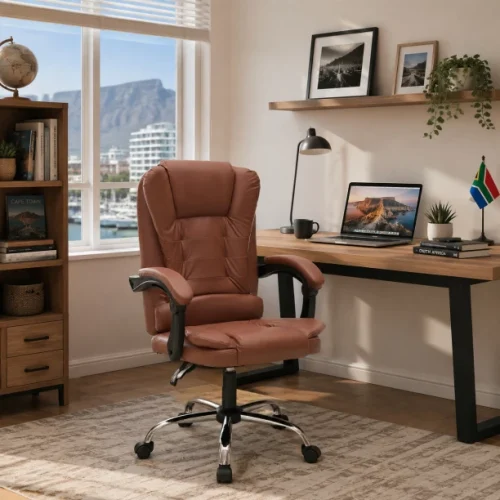 Golden Star Africa Brown high back administrative office chair PU leather office chair with soft cushion computer chair with armrests adjustable height 360 ° rotation suitable for home and commercial offices Office Adjustable Arm Chair