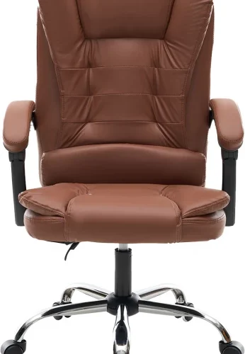 Artisan Furniture Warehouse Brown high backrest business office chair with thick cushioned PU leather office chair that can be raised and lowered 360 ° with armrests suitable for home commercial and computer use Office Adjustable Arm Chair