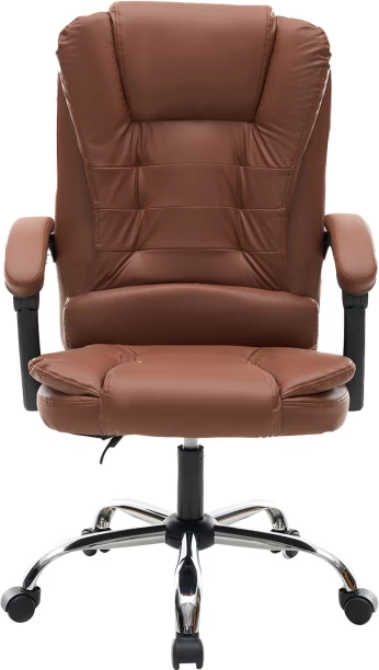 Artisan Furniture Warehouse Brown high backrest business office chair with thick cushioned PU leather office chair that can be raised and lowered 360 ° with armrests suitable for home commercial and computer use Office Adjustable Arm Chair