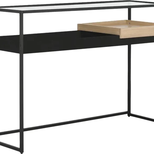 Everfurn Millenium Console, Powder Coated Steel Frame, Tempered Glass Multipurpose Table – Black