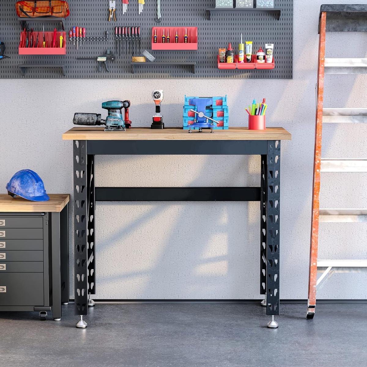 MAC AFRIC Work Table with Adjustable Footpads and Large Solid Wood Tabletop - Image 7