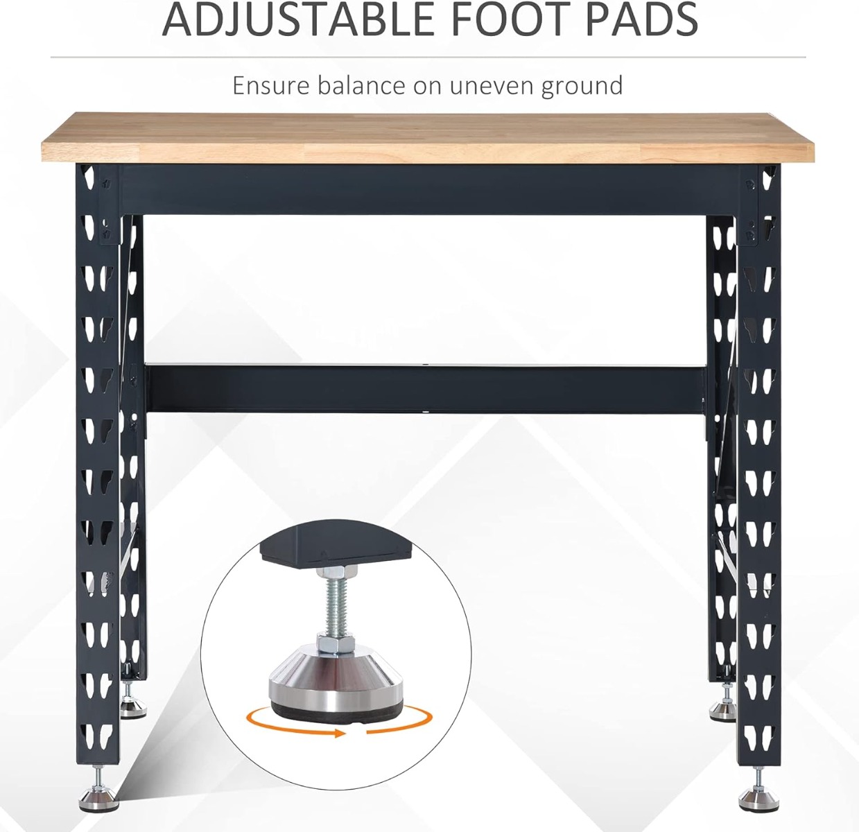 MAC AFRIC Work Table with Adjustable Footpads and Large Solid Wood Tabletop - Image 6