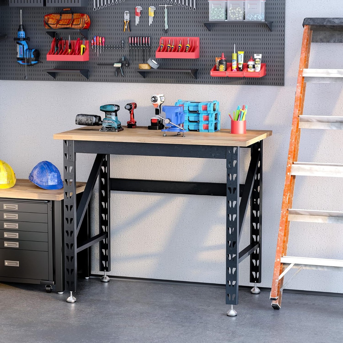 MAC AFRIC Work Table with Adjustable Footpads and Large Solid Wood Tabletop - Image 9