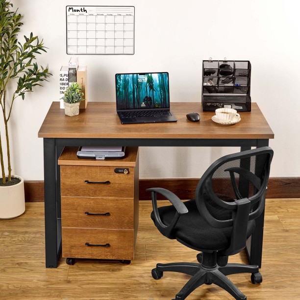 chenshia Sturdy Steel Office Desk – Modern Workstation Table for Home, Study, or Gaming Multipurpose Table – Brown, Black - Image 5