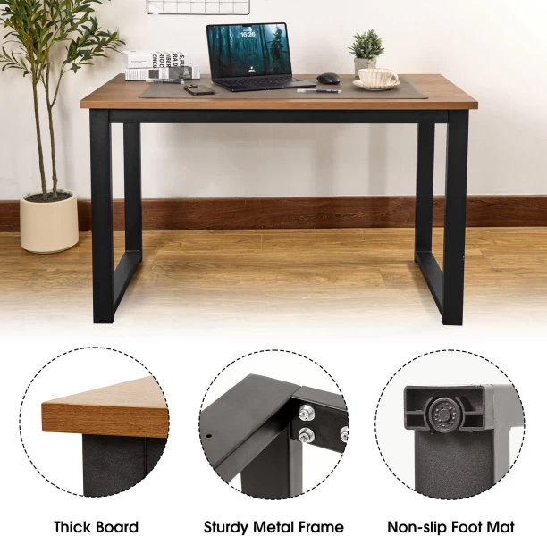 chenshia Sturdy Steel Office Desk – Modern Workstation Table for Home, Study, or Gaming Multipurpose Table – Brown, Black - Image 2