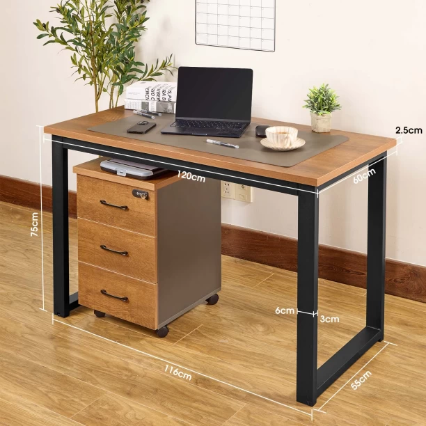 chenshia Sturdy Steel Office Desk – Modern Workstation Table for Home, Study, or Gaming Multipurpose Table – Brown, Black - Image 4