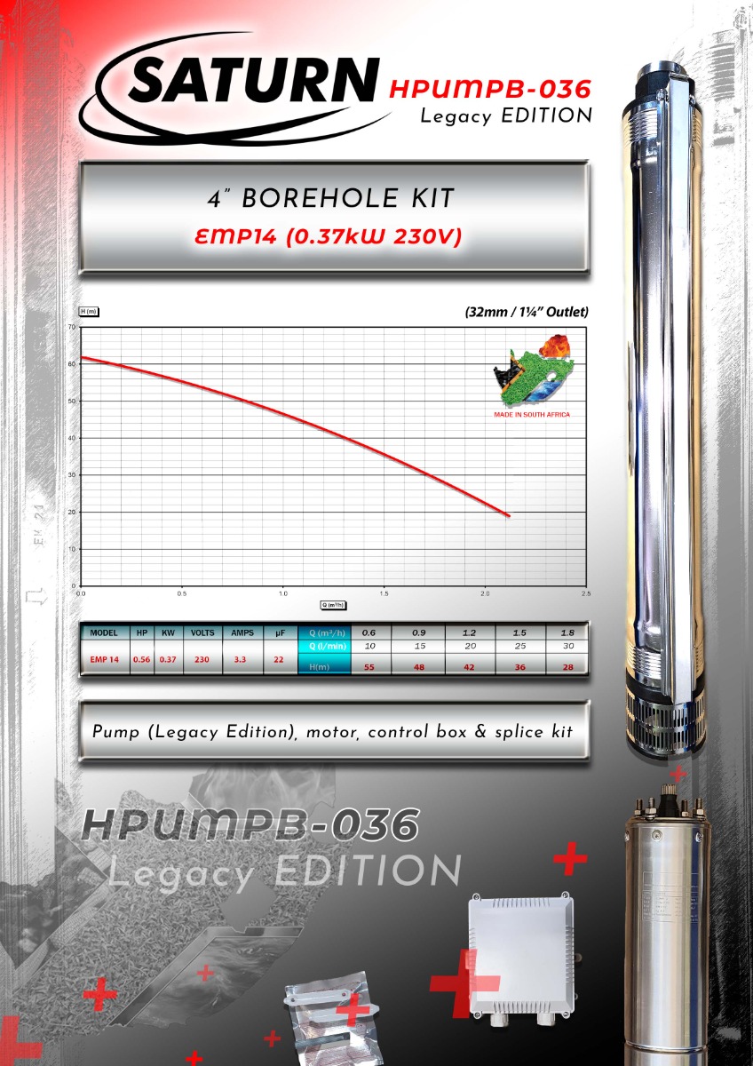 SATURN 4 EMP 14 (0,37kW) Borehole Pump Kit - Image 2