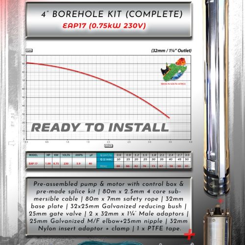 SATURN 4 EAP 17 (0,75kW) Complete Borehole Pump Kit