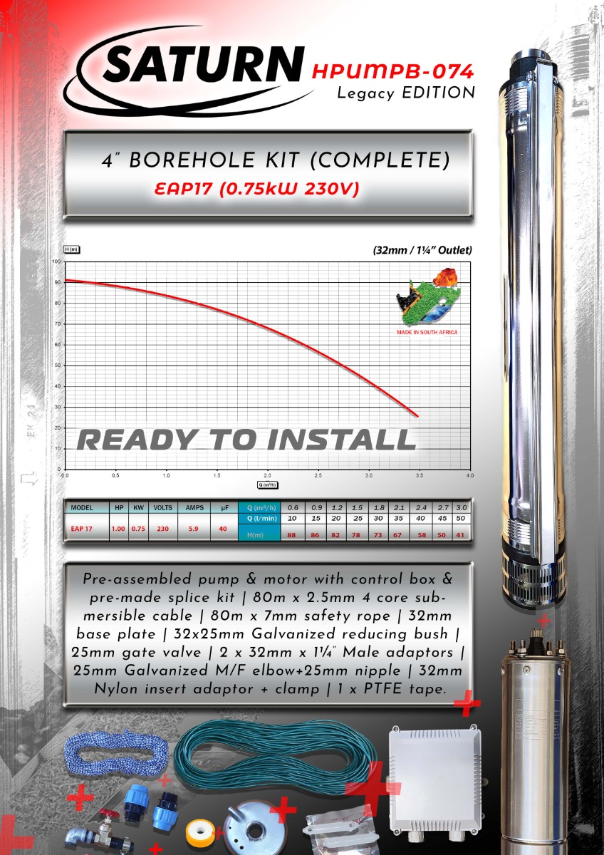 SATURN 4 EAP 17 (0,75kW) Complete Borehole Pump Kit