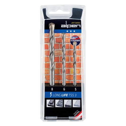 ALPEN 3pcs LONG LIFE TSS3 Masonry Drill Bit Set: 5, 6 & 8mm