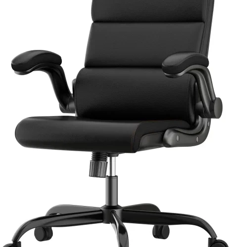BEST HOME AND LIFE Leather Office Chair Adjustable Armrest Computer Work Chair Office Adjustable Arm Chair – Black