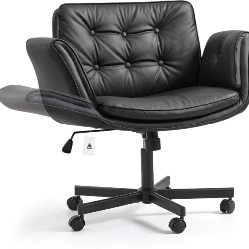 Topika Lounge Pro - Criss Cross Office Chair With Foldable Arms, Leather Office Adjustable Arm Chair – Black