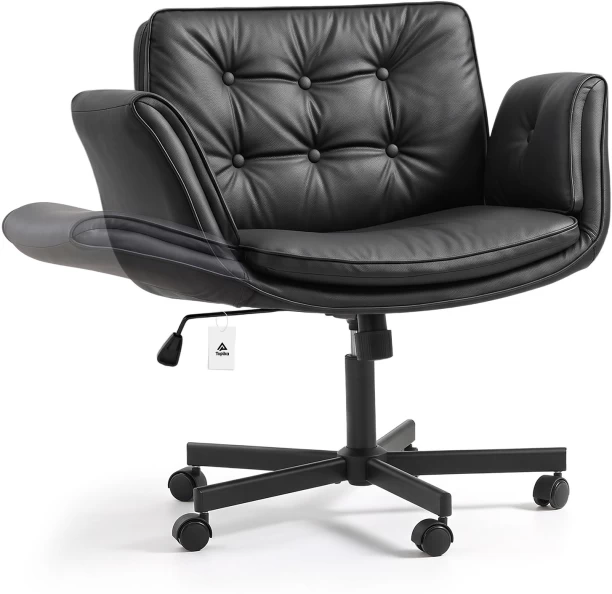 Topika Lounge Pro - Criss Cross Office Chair With Foldable Arms, Leather Office Adjustable Arm Chair – Black