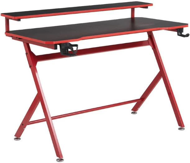 VIVIDITTO Tier Computer Gaming Office Desk Table 120x60 Headphone Cup Holder Office Table – Black/Red