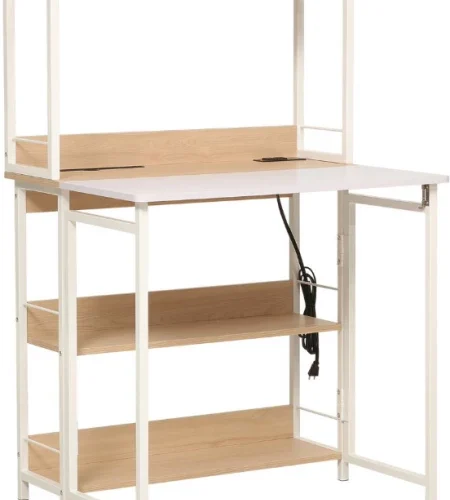 VIVIDITTO Desk Workstation - 4 Tier Shelves Multipurpose Table – OAK/WHITE