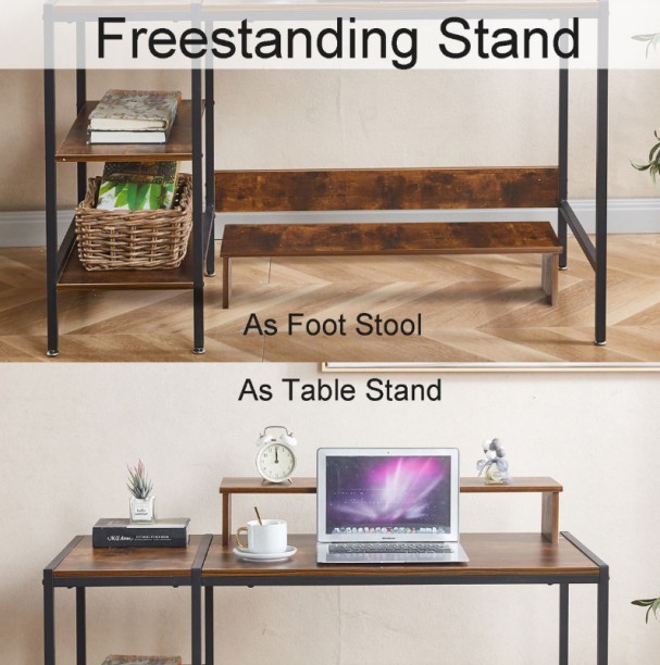 VIVIDITTO Work Desk Office Computer Table Book Shelf Storage Rack Desk Multipurpose Table – BROWN - Image 2