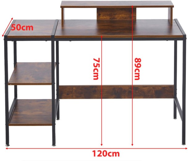 VIVIDITTO Work Desk Office Computer Table Book Shelf Storage Rack Desk Multipurpose Table – BROWN - Image 3