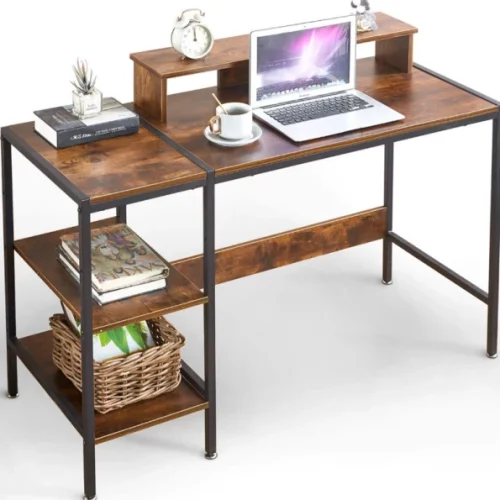VIVIDITTO Work Desk Office Computer Table Book Shelf Storage Rack Desk Multipurpose Table – BROWN
