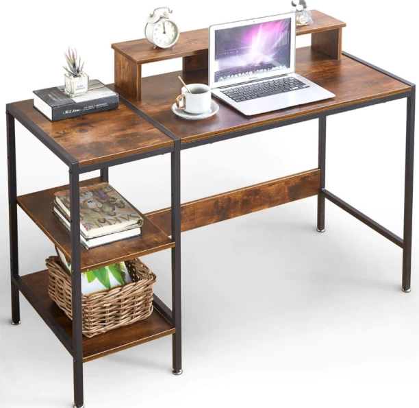 VIVIDITTO Work Desk Office Computer Table Book Shelf Storage Rack Desk Multipurpose Table – BROWN